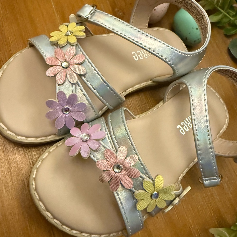 Gymboree Silver Girls' Floral Strap Sandals with Pastel Flowers